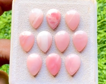 Pink Opal 10x14 MM Pear Shape Calibrated Smooth Cabochon With Flat Back Gemstone 10 Pieces Lot For Handmade Jewelry, AAA+ Pink Opal Stone