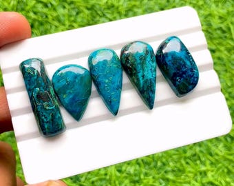 Azurite Cabochon Loose Gemstone 5 Pieces Lot For Jewelry Making | Size : 30-22 MM | AAA+ Natural Azurite For Handmade Jewelry - 27527