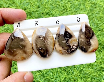 Midnight Feather Black Agate Cabochon For Wire Wrap, Natural Plume Pattern Stone, Unique Designer Loose Gemstone For Jewelry - 37560-37563