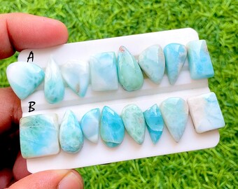 Natural Larimar Cabochon Set For Jewelry Making, Sky Blue Larimar Cabochons Lot, Freeform Loose Gemstones For Jewelry Making - 35522-35523