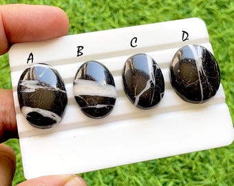 NEW Obsidian Vein Eclipse Cabochon For Wire Wrap, Black & White Zebra Jasper Natural Stone for Jewelry Making - 36391-36394