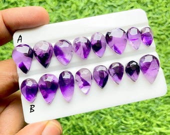 Selected Trapiche Amethyst Star Cabochon Loose Gemstone 8 Pieces Lot For Handmade Jewelry - 26963-26964