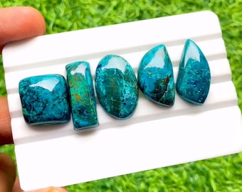 Azurite Cabochon Loose Gemstone 5 Pieces Lot For Jewelry Making | Size : 25-18 MM | AAA+ Natural Azurite For Handmade Jewelry - 27529