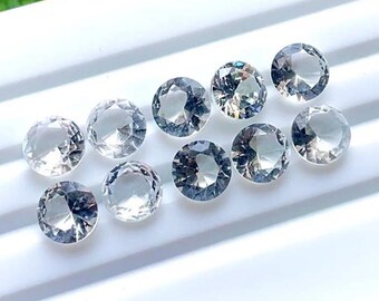 Clear Quartz 8 MM Faceted Round Shape With Pointed Back Gemstone 10 Pieces Lot For Jewelry Making, AAA+ Clear Quartz For Handmade Jewelry