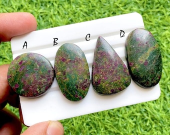 Emerald Blush Galaxy Ruby Fuchsite Cabochon For Wire Wrap, Natural Green & Red Ruby Fuchsite Gemstones For Jewelry Making - 36033-36036