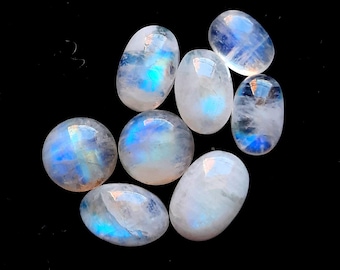 Rainbow Moonstone Cabochon Loose Gemstone 8 Pieces Lot | Size : 13-10 MM | AAA+ Ring Size Rainbow Moonstone For Handmade Jewelry - 21452