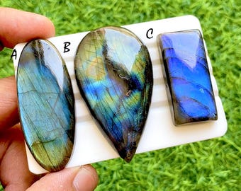 Multi Blue Labradorite Cabochon Loose Gemstone For Jewelry Making, AAA+ Natural Multi Blue Labradorite Gemstone For Wire Wrap - 337849-37851