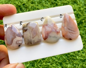 Blush Blossom Mist Agate Loose Cabochon For Wire Wrap, Soft Pink Plume Gemstone, Natural Designer Gemstone For Jewelry Making - 37472-37475