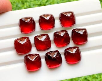 Hessonite Garnet 12 MM Square Sugarloaf Cabochon Calibrated 5 Pieces Lot With Flat Back For Handmade Jewelry