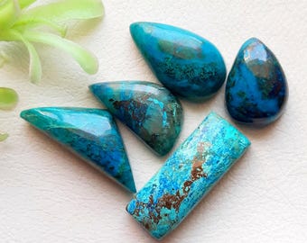 Selected Shattuckite Cabochon Loose Gemstone 5 Pieces Lot | Size : 24-16 MM | Natural AAA+ Shattuckite Cabochon For Handmade Jewelry - 10126