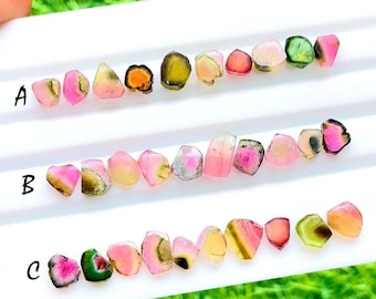 Multi Watermelon Tourmaline Slices 10 Pieces Gemstone Lot For Jewelry Making, AAA+ Natural Multi Tourmaline Slices Lot - 28062-28064
