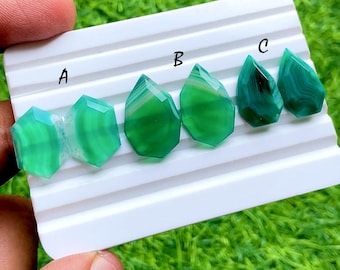 Pares de ágatas verdes bandeadas con talla rosa elegante para joyería hecha a mano, pares de ágatas verdes bandeadas naturales AAA+ a juego para pendientes - 43323-43325
