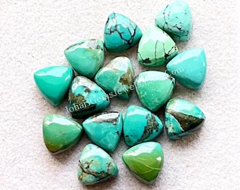 Tibetan Turquoise 8 MM Calibrated Trillion Shape Gemstone 15 Pieces Lot, AAA+ Natural Tibetan Turquoise With Flat Back For Handmade Jewelry