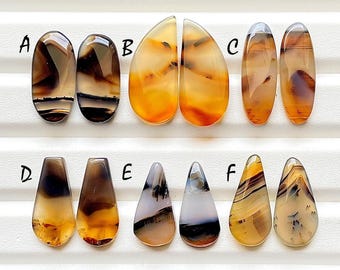 NEW Yellowstone River Montana Agate Pair Cabochon Gemstone For Jewelry Making, AAA+ Montana Agate Cabochon Pair For Earrings - 24442-24447