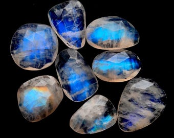 Selected Rainbow Moonstone Rose Cut Slice 8 Pieces Lot For Jewelry Making, AAA+ Rainbow Moonstone Rose Cut With Flat Back Gemstone - 24060