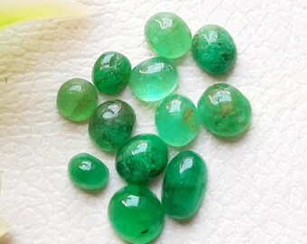 EMERALD Cabochon Loose Gemstone 12 Pieces Lot For Jewelry Making | Size : 6-3 MM | Natural Emerald Cabochon For Handmade Jewelry - 19195