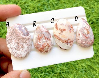 Blush Vein Rosetta Jasper Cabochon For Wire Wrap, AAA+ Natural Pink Line Stone Pear & Oval Cabochons for Jewelry Making - 36435-36438