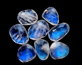 Rainbow Moonstone Rose Cut Slice 8 Pieces Lot For Jewelry Making, AAA+ Natural Rainbow Moonstone Rose Cut With Flat Back Gemstone - 22781