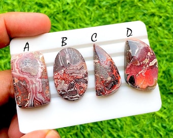 Lava Vein Crazy Lace Agate Cabochon Set For Wire Wrap, AAA+ Natural Blood Vein Pattern Gemstone, Jewelry Making Supply - 35547-35550