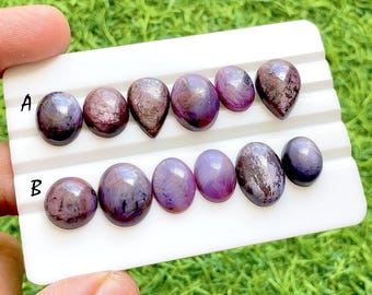 Mystic Glow Star Ruby Loose Cabochon Parcels, Natural Burgundy Purple Corundum, Smooth Designer Gemstones For Jewelry Making - 37538-37539