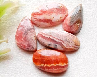 Rhodochrosite Cabochon Loose Gemstone 5 Pieces Lot For Jewelry Making | Size : 21-15 MM | AAA+ Rhodochrosite For Handmade Jewelry - 20949