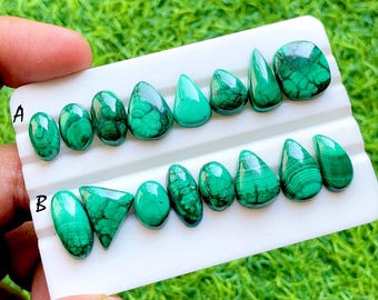 Royal Emerald Matrix Malachite Set, High Polish Green Swirl Malachite Teardrop & Oval Loose Gemstones for Designer Jewelry - 36007-36008