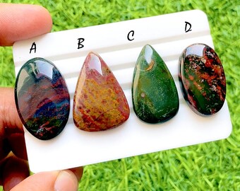 Mystic Earth Bloodstone Loose Cabochon For Wire Wrap, Natural Green & Red Heliotrope Cabochon Gemstones For Jewelry Making - 36224-36227