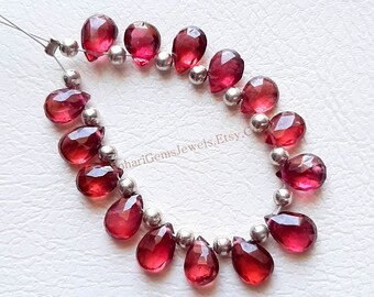 Rhodonite Garnet Pear Shape Faceted Briollete Beads 15 Pieces Beads Lot | Size : 5x7 MM | AAA+ Garnet Briollete Beads For Handmade Jewelry