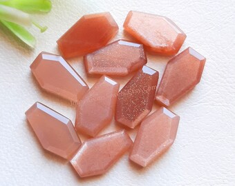 Peach Moonstone Coffin Shape Step Cut Gemstone 10 Pcs Lot | Size : 10x16 MM | Peach Moonstone  Flat Back Gemstone Used For Jewelry Making