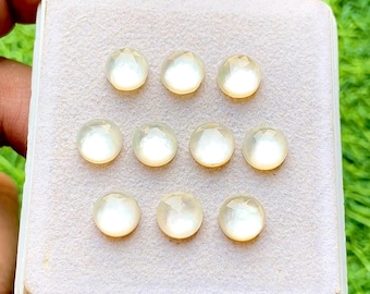 Mother Of Pearl And Crystal Doublet In Rose Cut Round Shape 8 MM With Flat Back 10 Pieces Lot For Handmade Jewelry Making