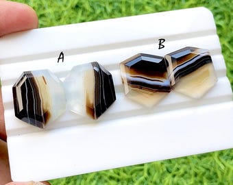 Midnight Veil Banded Agate Fancy Cut Perfect Matching Pair For Earrings, AAA+ Natural Black & White Agate Pair For Wire Wrap - 35369-35370