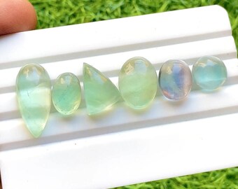 Green Fluorite Cabochon Loose Gemstone 6 Pieces Lot | Size 21-16 MM | AAA+ Natural Green Fluorite For Jewelry Making- 30736