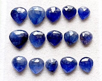 Thailand Blue Sapphire Rose Cut Gemstone 15 Pieces Lot For Jewelry Making  | Size : 10-7 MM | AAA+ Thailand Blue Sapphire Flat Back - 14990