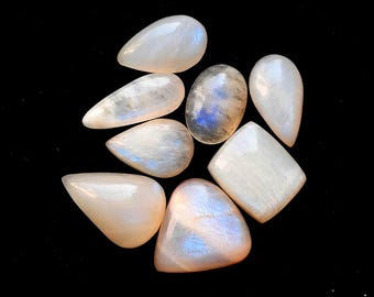 Belomorite Moonstone Cabochon Loose Gemstone 8 Pieces For Jewelry Making | Size : 20-15 MM | AAA+ Belomorite Moonstone For Wire Wrap - 34698