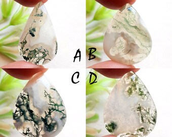 Moss Agate Cabochon Loose Gemstone, AAA+ Natural Scenic Moss Agate Cabochon For Handmade Jewelry and Wirewrap - 9816-9819