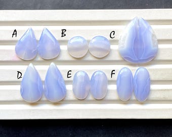 NEW Blue Lace Agate Pair Cabochon Loose Gemstone For Jewelry Making, AAA+ Natural Blue Lace Agate Matching Pair For Earrings - 32901-32906