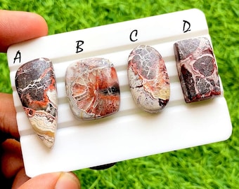 Lava Vein Crazy Lace Agate Cabochon Set For Wire Wrap, AAA+ Natural Blood Vein Pattern Gemstone, Jewelry Making Supply - 35571-35574