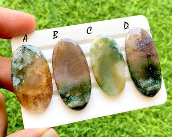 New Indonesian Moss Agate Cabochon Loose Gemstone For Jewelry Making, AAA+ Natural Moss Agate Cabochon For Handmade Jewelry - 36709-36712