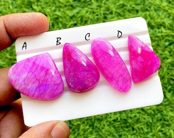 Hot Pink Dyed Moonstone Loose Cabochon For Wire Wrap, Smooth Polished Moonstone Gemstone, Vibrant Pink Jewelry Making Stones - 37868-37871