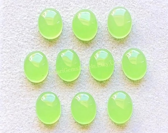 Prehnite Color Chalcedony 7X9 MM Oval Shape Smooth Cabochon Gemstone 10 Pcs Lot, AAA+ Natural Chalcedony With Flat Back For Jewelry Making