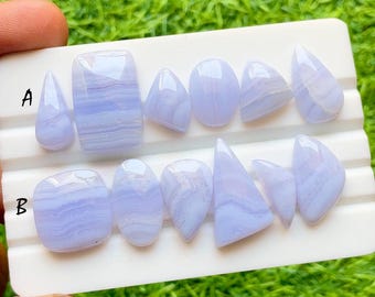 Blue Lace Agate Cabochon Loose Gemstone 6 Pieces Lot For Jewelry Making, AAA+ Natural Blue Lace Agate Cabochon Lot - 30952-30953