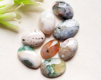 Selected Ocean Jasper Cabochon Loose Gemstone 8 Pcs Lot For Jewelry Making | Size : 18-16 MM |  Natural Ocean Jasper Small Size Lot - 25670