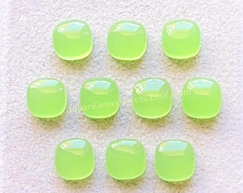 Prehnite Color Chalcedony 8 MM Cushion Shape Smooth Cabochon Gemstone 10 Pcs Lot, AAA+ Natural Chalcedony With Flat Back For Jewelry Making