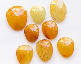 Authentic Natural Yellow Sapphire 8 Pieces Rose Cut Slice Loose Gemstone With Flat Back For Jewelry Making | Size : 10-14 MM Approx - 21170