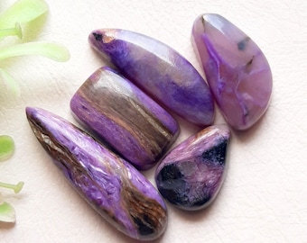New Charoite Cabochon Loose Gemstone 5 Pieces Lot | Size : 30-16 MM | Natural Charoite Gemstone For Jewelry Making, Pendant Gemstone - 10422
