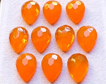New Orange Opal Quartz 10x14 MM Pear Shape Honeycomb Cut With Flat Back Gemstone 10 Pieces Lot, Orange Opal Quartz Used For Jewelry Making