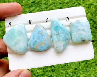 Ocean Blue Larimar Loose Gemstone Cabochon For Wire Wrap, Caribbean Larimar Gemstone, High End Larimar Jewelry Making Stone - 37885-37888