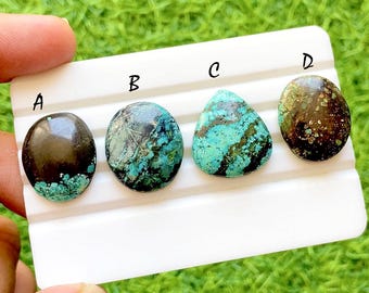 Earth Vein Tibetan Turquoise Cabochon For Wire Wrap, Natural Turquoise Loose Stone, Rustic Matrix Turquoise for Jewelry Making - 36668-36671