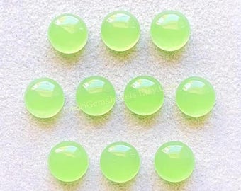 New Prehnite Color Chalcedony 8 MM Round Shape Smooth Cabochon Gemstone 10 Pieces Lot, Natural Chalcedony With Flat Back For Jewelry Making