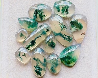 Top Selected Moss Agate Gemstone Smooth Cabochon 12 Pieces Lot Used For Handmade Jewelry - RARE Moss Agate Gemstone For Jewelry Making 28466